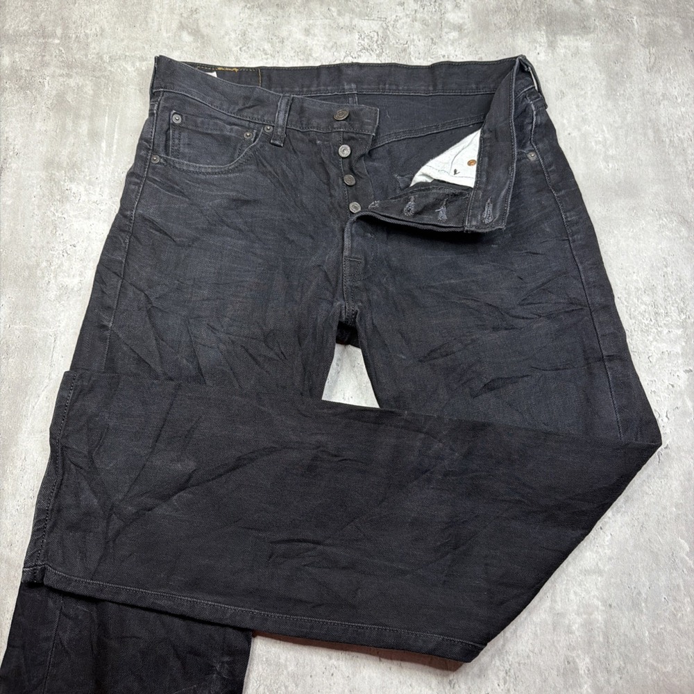 Levis 501 Jeans Mens 34x32 Black Denim Button Fly Classic Straight Workwear USA